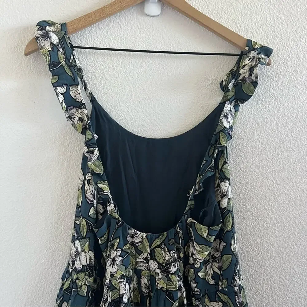 Free People Floral Green Mini Dress Tunic Top XS